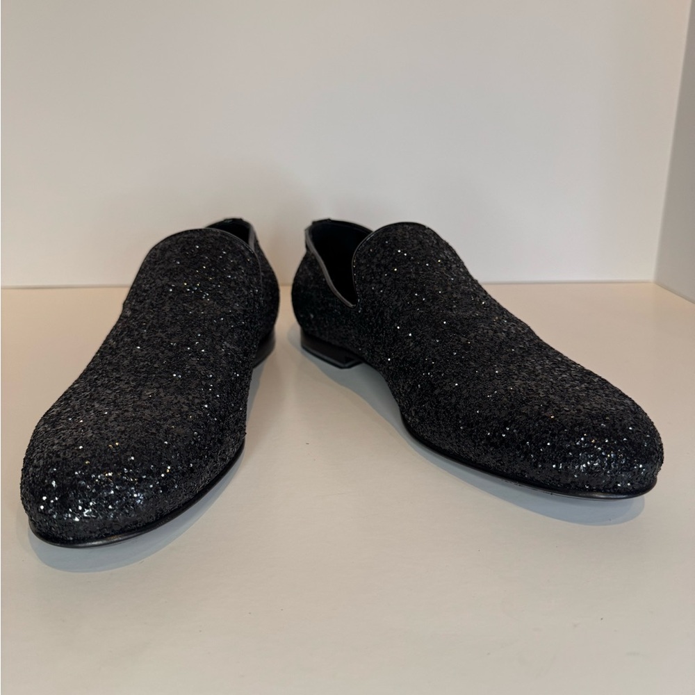 New! Jimmy Choo Black Glitter Loafers